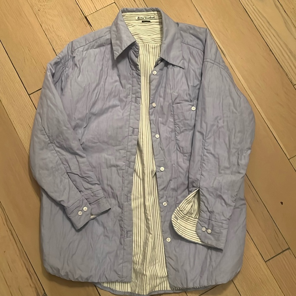 Acne Studios Oversized Reversible Padded Shirt Jacket Women’s S Blue Striped